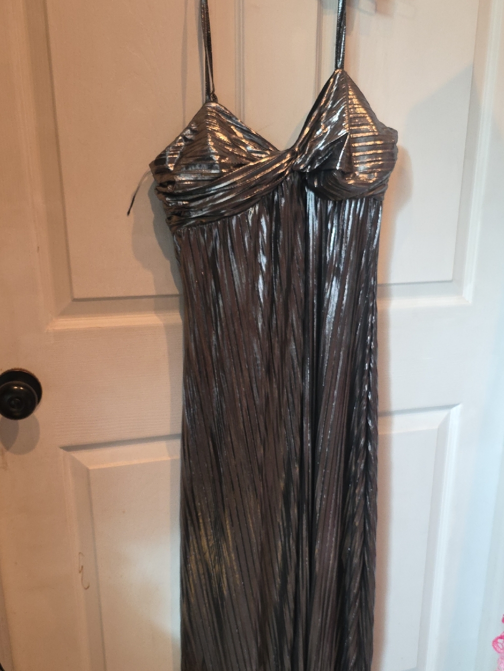 Ty Silver Metallic Pleated Evening Dress